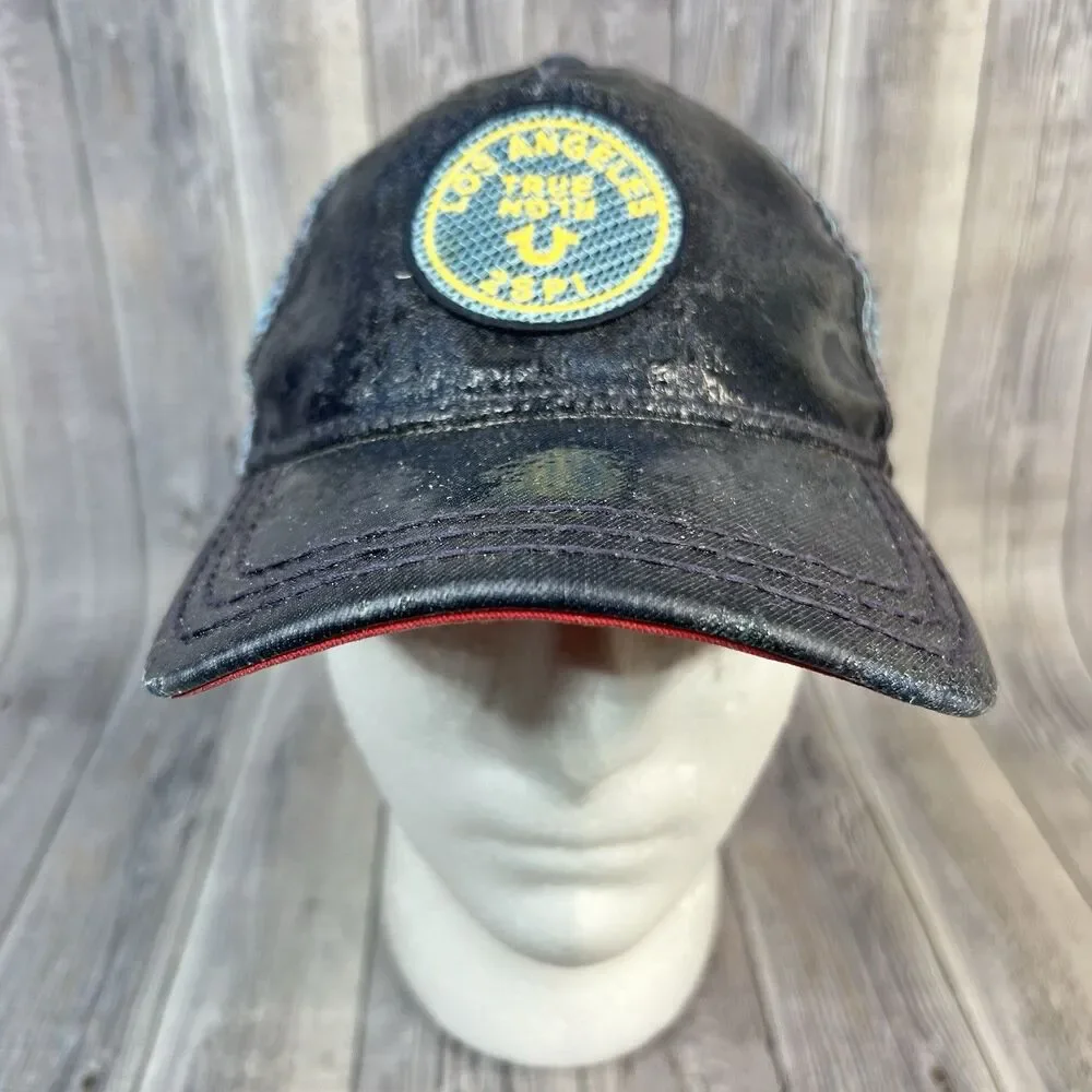 True Religion Trucker Hat Cap Mesh Vintage Adjustable Y2K  Distressed WAXED